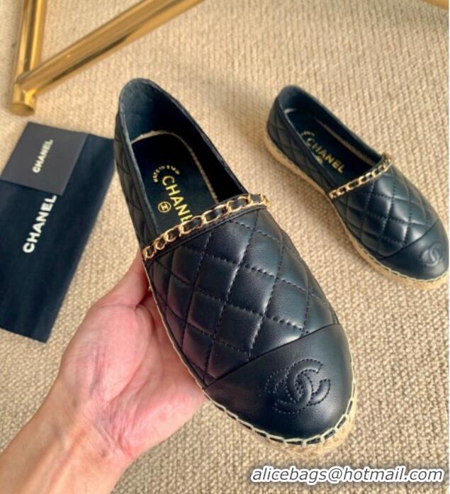 Shop Duplicate Chanel Quilted Lambskin Espadrilles with Chain Black 505062