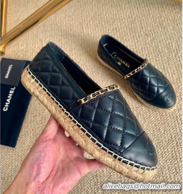 Shop Duplicate Chanel Quilted Lambskin Espadrilles with Chain Black 505062