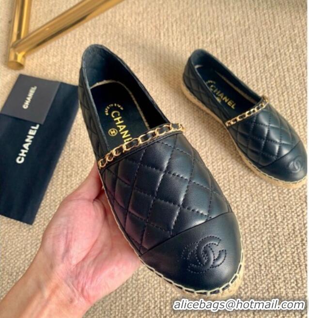 Shop Duplicate Chanel Quilted Lambskin Espadrilles with Chain Black 505062