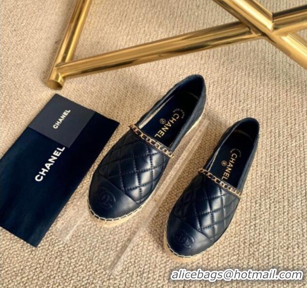 Shop Duplicate Chanel Quilted Lambskin Espadrilles with Chain Black 505062