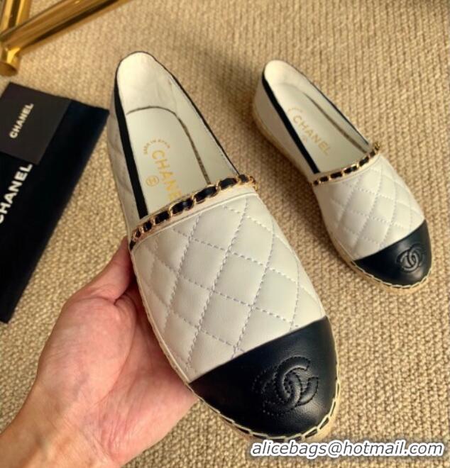 Good Product Chanel Quilted Lambskin Espadrilles with Chain White 505063