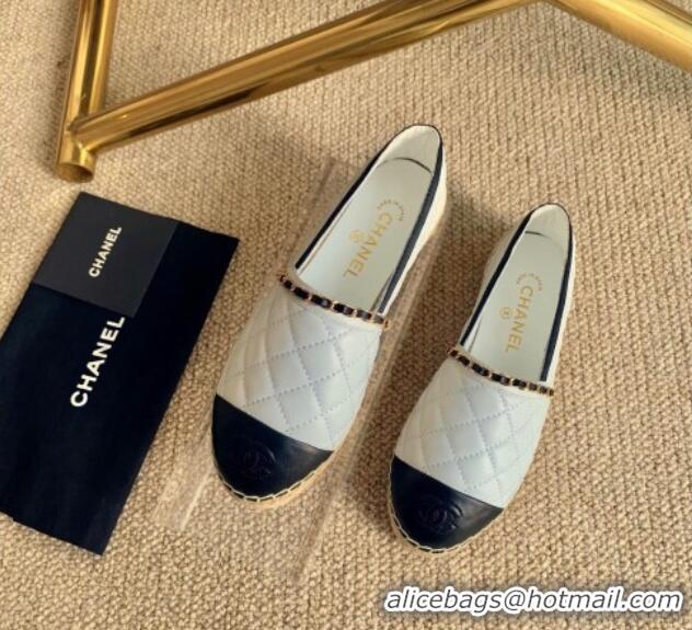 Good Product Chanel Quilted Lambskin Espadrilles with Chain White 505063