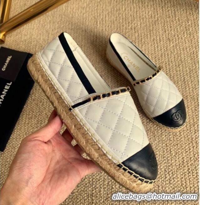 Good Product Chanel Quilted Lambskin Espadrilles with Chain White 505063