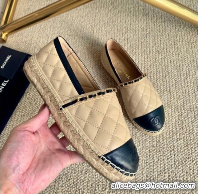 Luxury Discount Chanel Quilted Lambskin Espadrilles with Chain Beige 505064