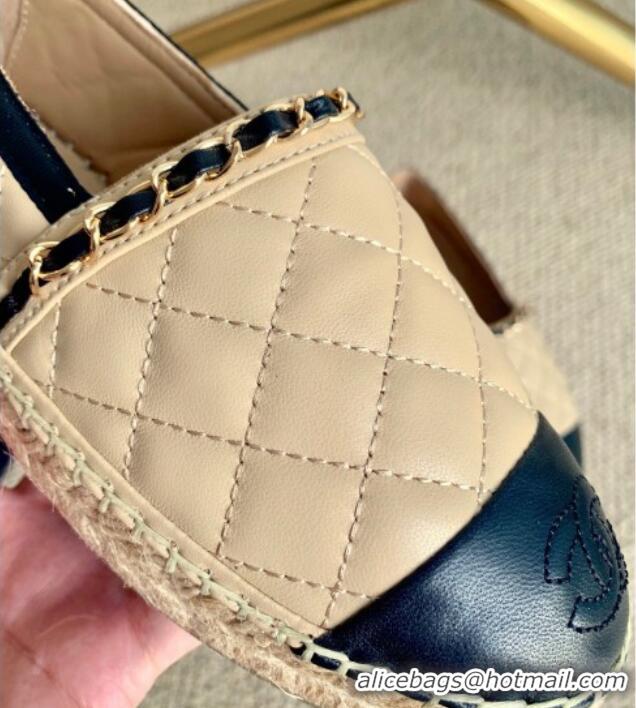 Luxury Discount Chanel Quilted Lambskin Espadrilles with Chain Beige 505064