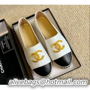 Top Design Chanel Lambskin Espadrilles with Metal CC White 505065