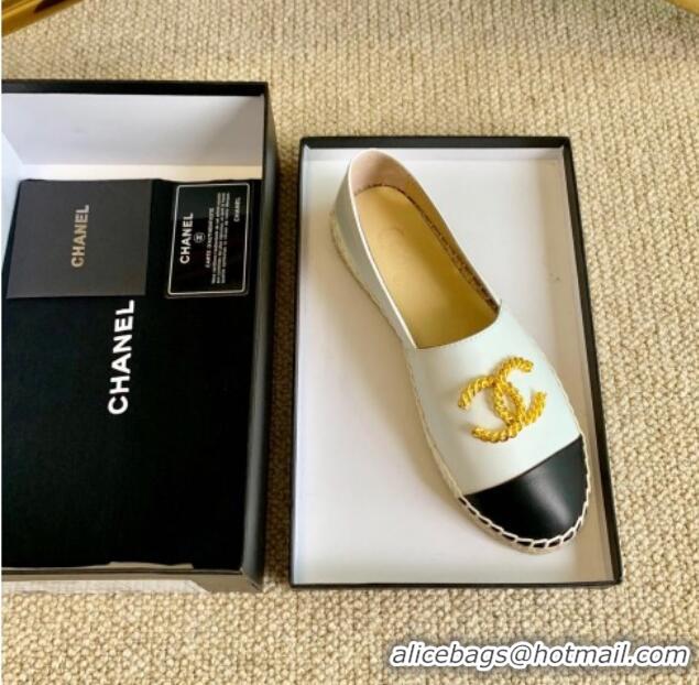 Top Design Chanel Lambskin Espadrilles with Metal CC White 505065