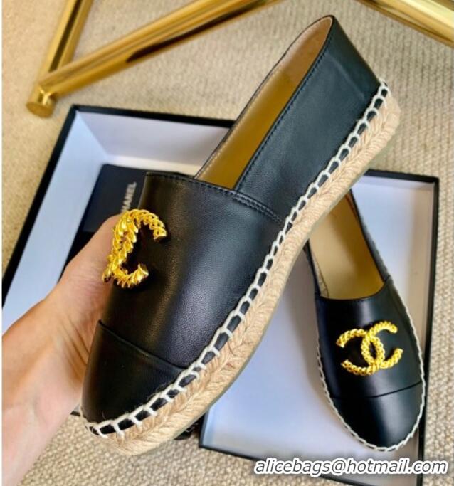 Sumptuous Chanel Lambskin Espadrilles with Metal CC Black 505066