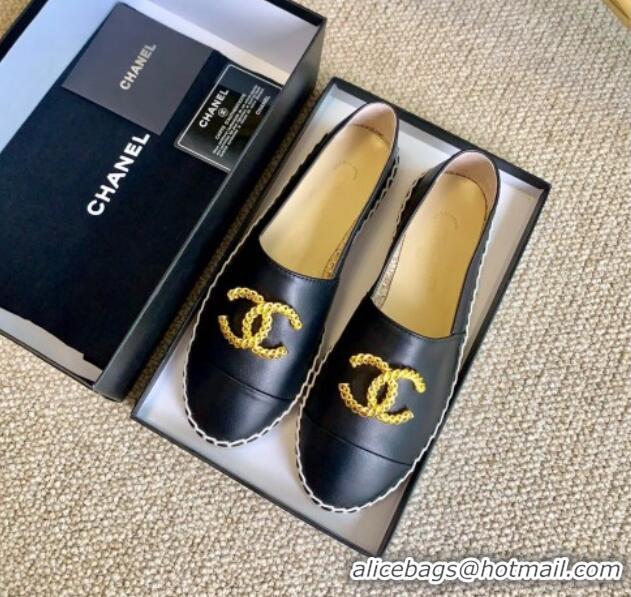 Sumptuous Chanel Lambskin Espadrilles with Metal CC Black 505066