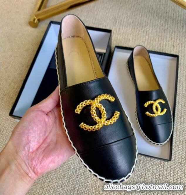 Sumptuous Chanel Lambskin Espadrilles with Metal CC Black 505066