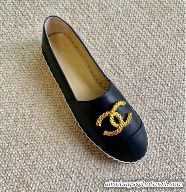 Sumptuous Chanel Lambskin Espadrilles with Metal CC Black 505066