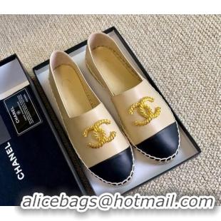 Hot Style Chanel Lambskin Espadrilles with Metal CC Beige 505067