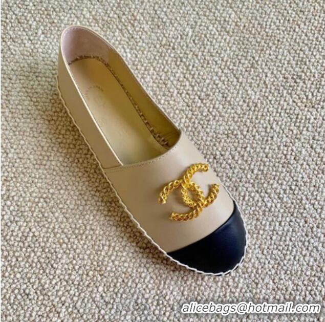 Hot Style Chanel Lambskin Espadrilles with Metal CC Beige 505067