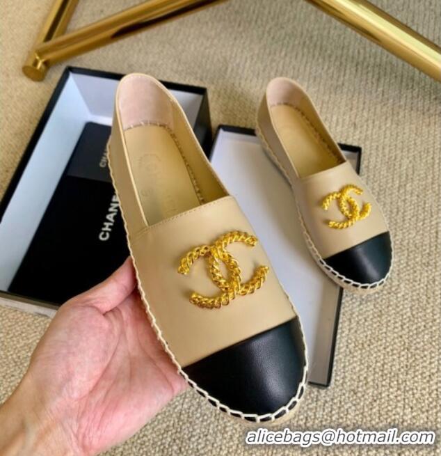 Hot Style Chanel Lambskin Espadrilles with Metal CC Beige 505067