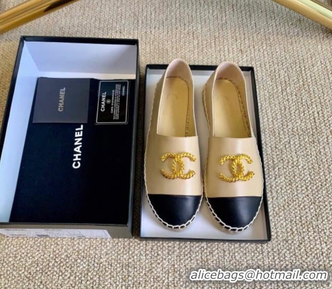 Hot Style Chanel Lambskin Espadrilles with Metal CC Beige 505067