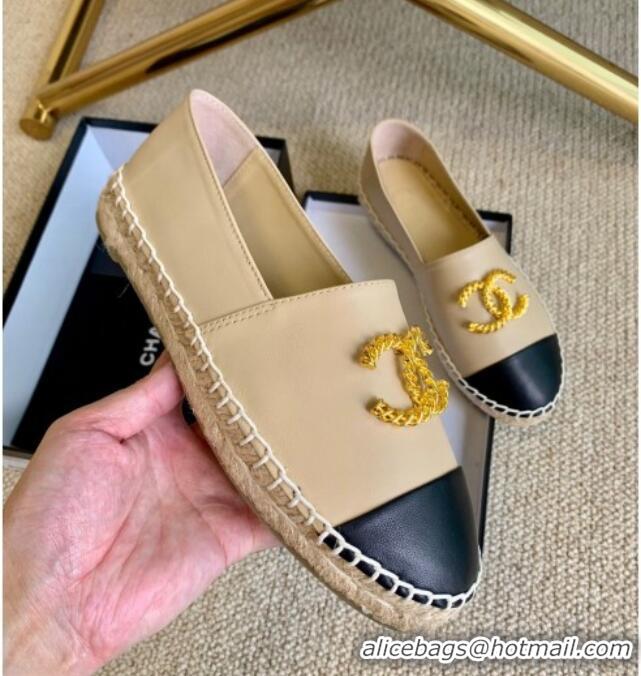 Hot Style Chanel Lambskin Espadrilles with Metal CC Beige 505067