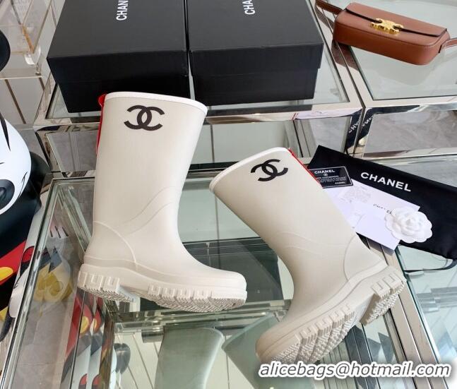 Best Price Chanel Rubber Rain Boots White 505069