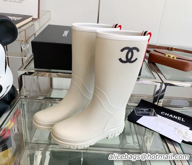 Best Price Chanel Rubber Rain Boots White 505069