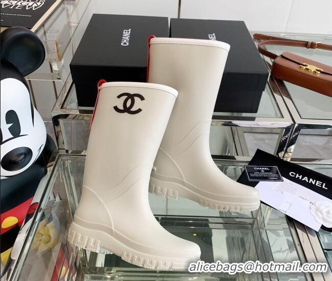 Best Price Chanel Rubber Rain Boots White 505069