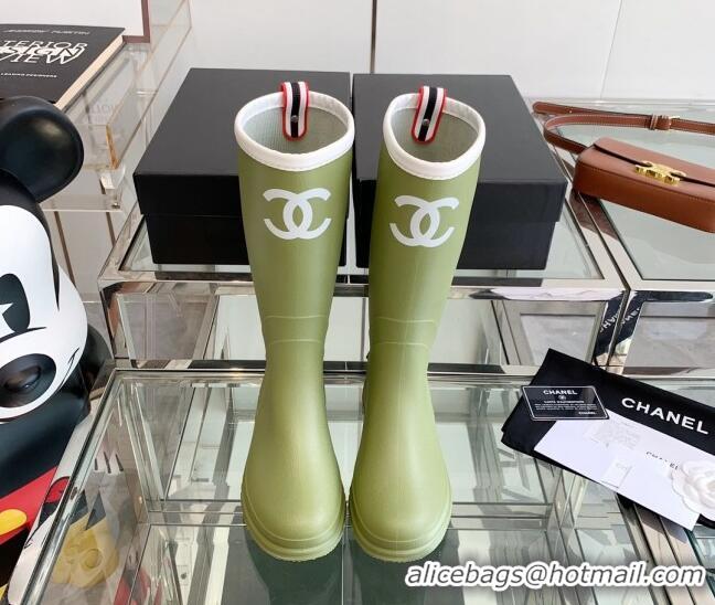 Luxury Chanel Rubber Rain Boots Green 505070