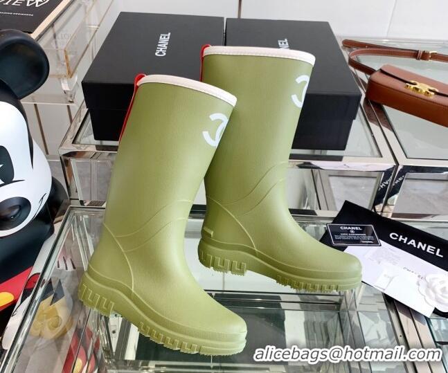 Luxury Chanel Rubber Rain Boots Green 505070