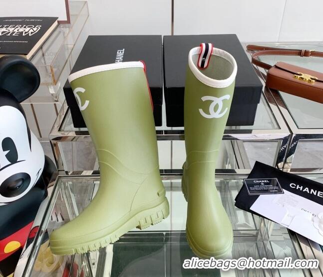 Luxury Chanel Rubber Rain Boots Green 505070