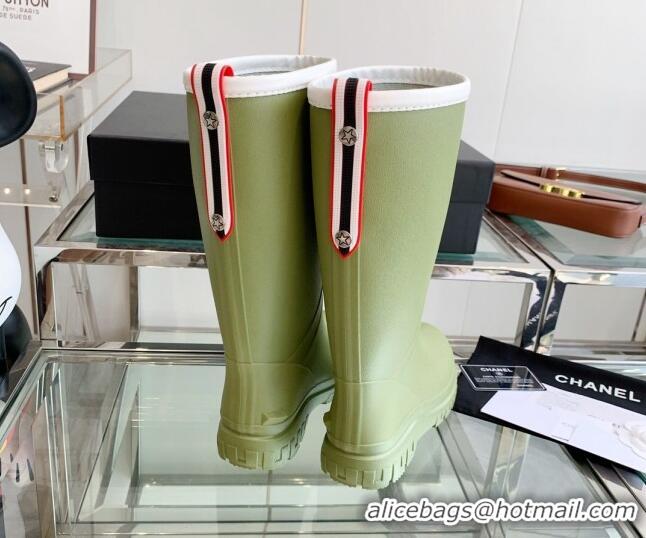 Luxury Chanel Rubber Rain Boots Green 505070