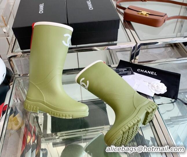 Luxury Chanel Rubber Rain Boots Green 505070