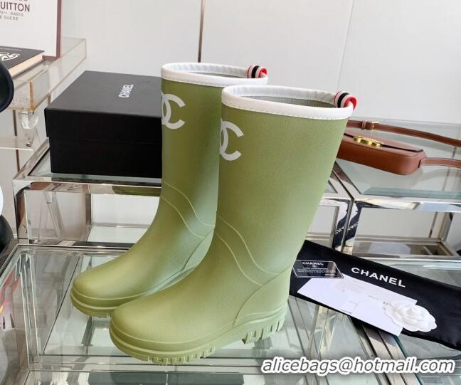 Luxury Chanel Rubber Rain Boots Green 505070