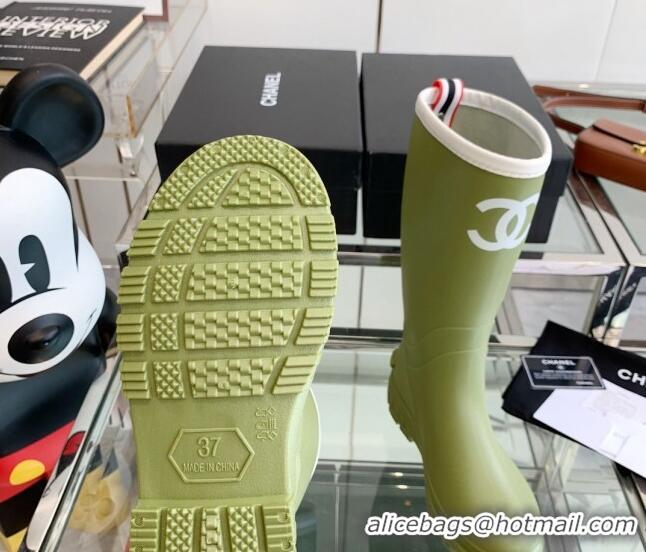 Luxury Chanel Rubber Rain Boots Green 505070