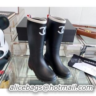 Stylish Chanel Rubber Rain Boots Black 505071