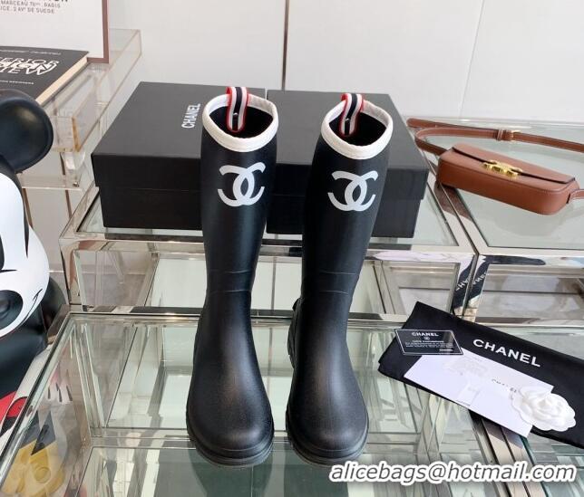 Stylish Chanel Rubber Rain Boots Black 505071