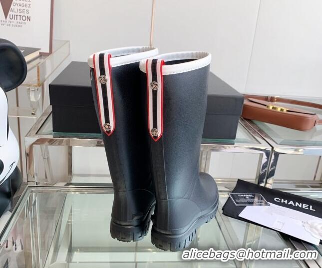 Stylish Chanel Rubber Rain Boots Black 505071