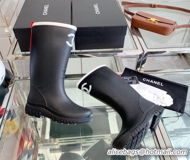 Stylish Chanel Rubber Rain Boots Black 505071