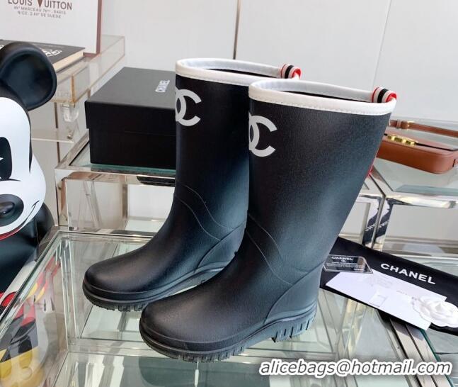 Stylish Chanel Rubber Rain Boots Black 505071