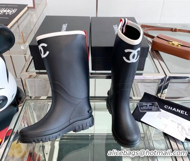 Stylish Chanel Rubber Rain Boots Black 505071