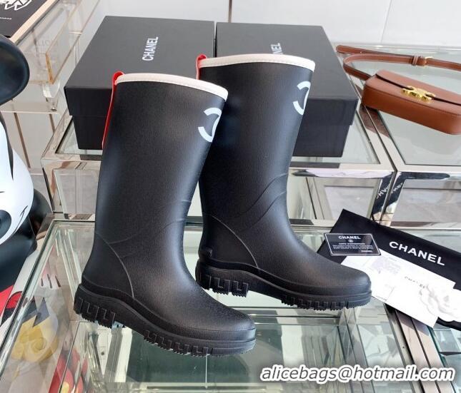 Stylish Chanel Rubber Rain Boots Black 505071