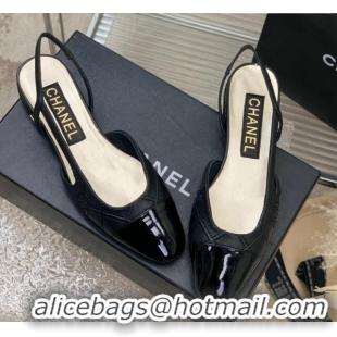 Grade Quality Chanel CC Quilted Calfskin Slingbacks Flats Black 505082