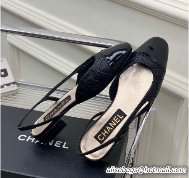 Grade Quality Chanel CC Quilted Calfskin Slingbacks Flats Black 505082