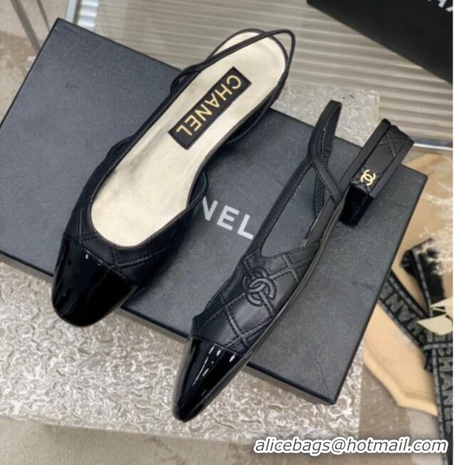 Grade Quality Chanel CC Quilted Calfskin Slingbacks Flats Black 505082