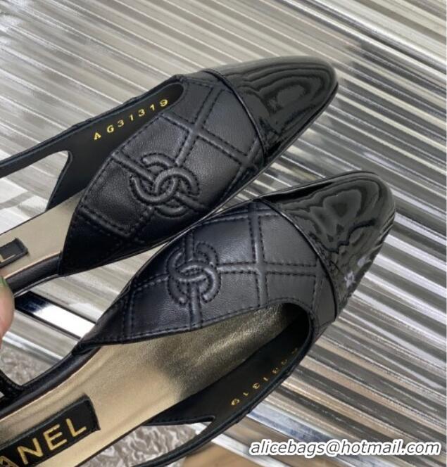 Grade Quality Chanel CC Quilted Calfskin Slingbacks Flats Black 505082