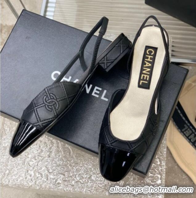 Grade Quality Chanel CC Quilted Calfskin Slingbacks Flats Black 505082