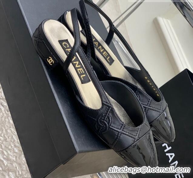 Grade Quality Chanel CC Quilted Calfskin Slingbacks Flats Black 505082