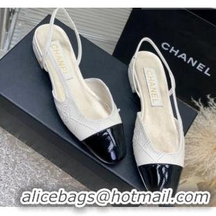 Purchase Chanel CC Quilted Calfskin Slingbacks Flats White 505083