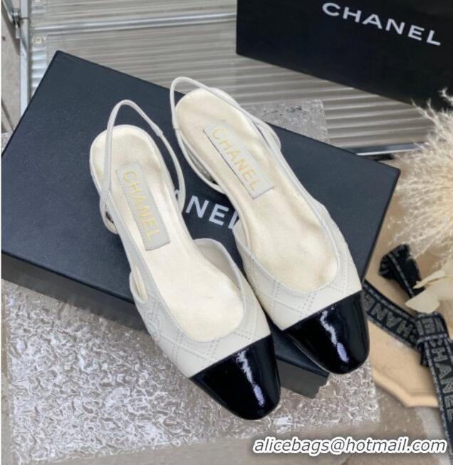 Purchase Chanel CC Quilted Calfskin Slingbacks Flats White 505083