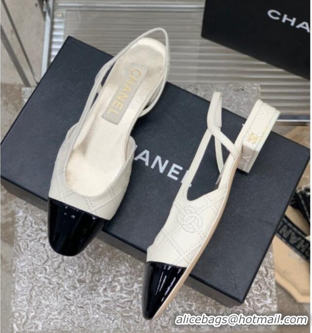 Purchase Chanel CC Quilted Calfskin Slingbacks Flats White 505083