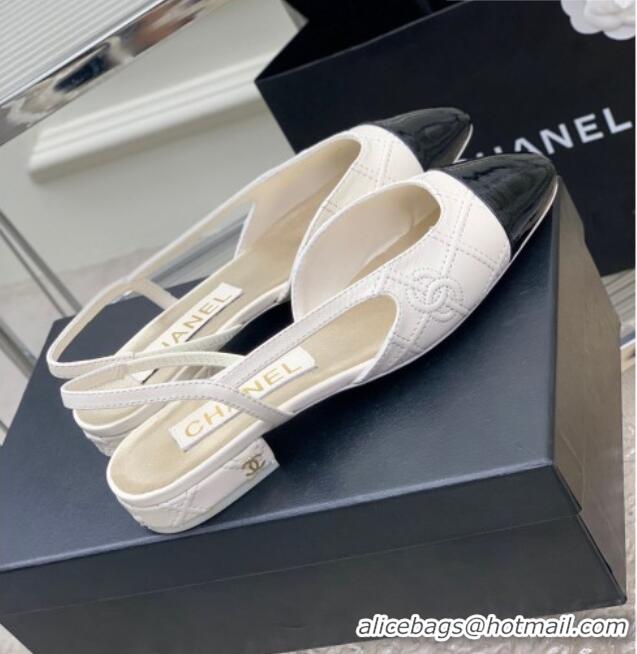 Purchase Chanel CC Quilted Calfskin Slingbacks Flats White 505083