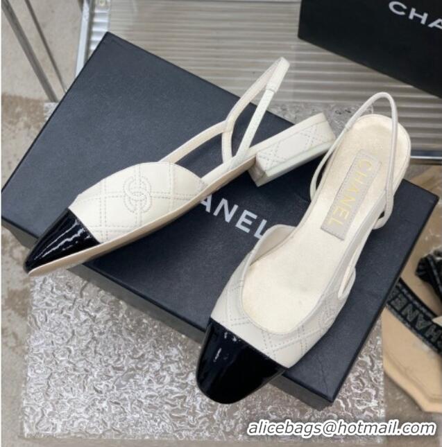 Purchase Chanel CC Quilted Calfskin Slingbacks Flats White 505083