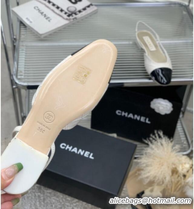 Purchase Chanel CC Quilted Calfskin Slingbacks Flats White 505083