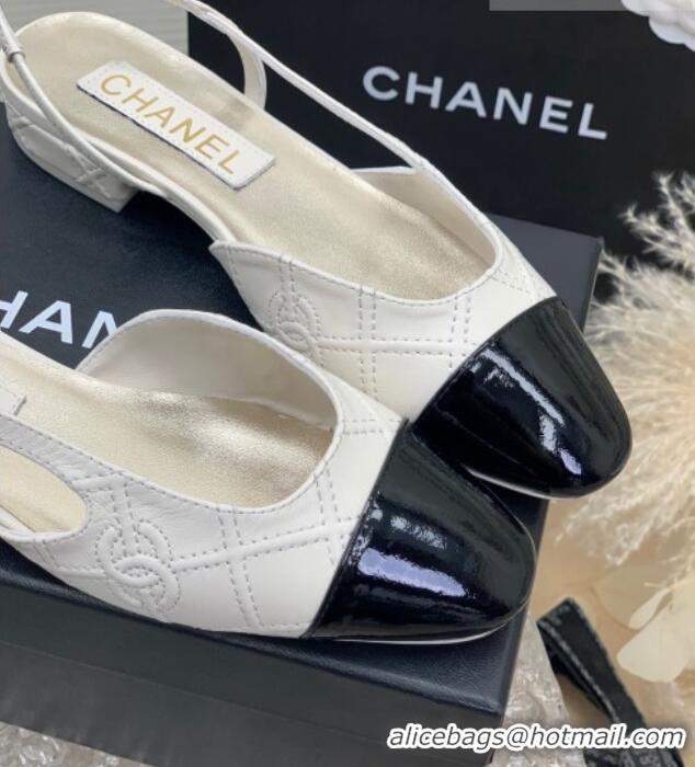 Purchase Chanel CC Quilted Calfskin Slingbacks Flats White 505083